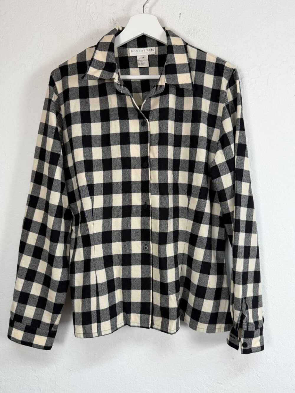 Doncaster Womens 100% Wool Black White Buffalo Check Shirt Jacket Size 14 Casual